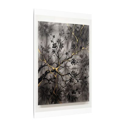 Kanso Cherry Blossom Canvas Art - Kintsugi Crackle Gold