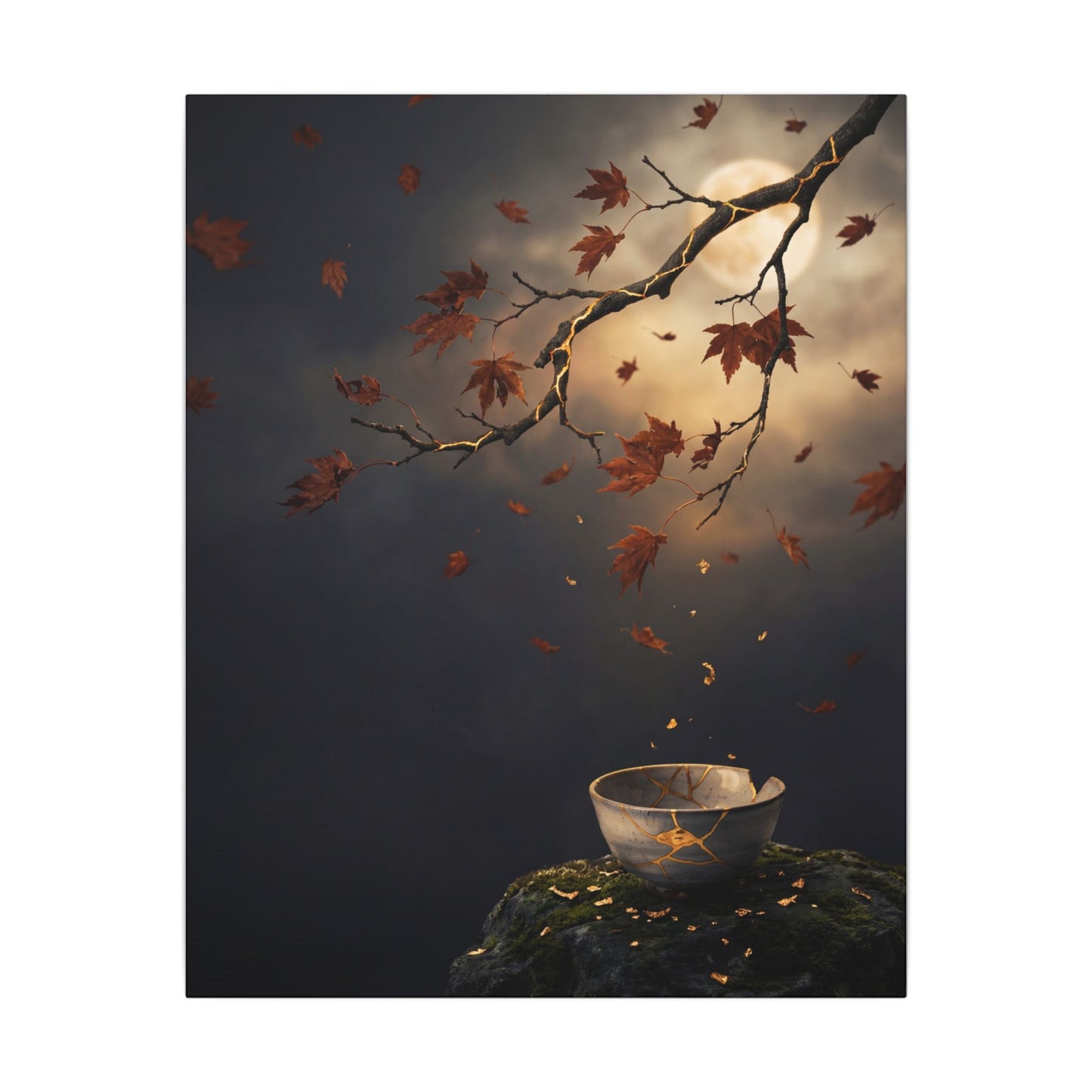 Moonlit Garden Gold Repair Canvas Art | Beautiful Kintsugi Art