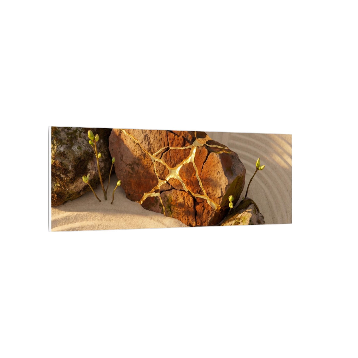 Kanso Rock Garden Canvas Art - Kintsugi Crackle Gold