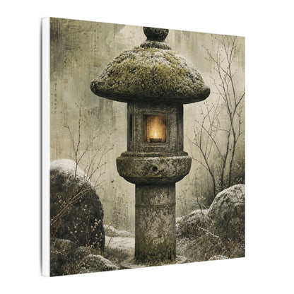 Stone Lantern Winter Canvas Art | Japandi Neutral Design