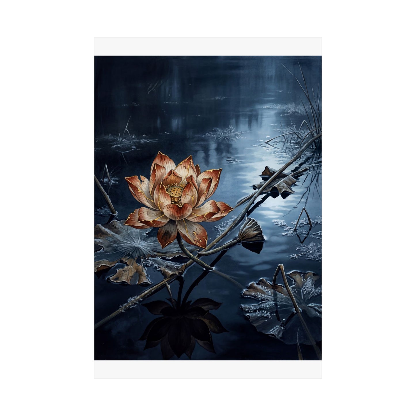 Kintsugi Lotus Flower in Moonlight | Broken Beauty Wall Art Print