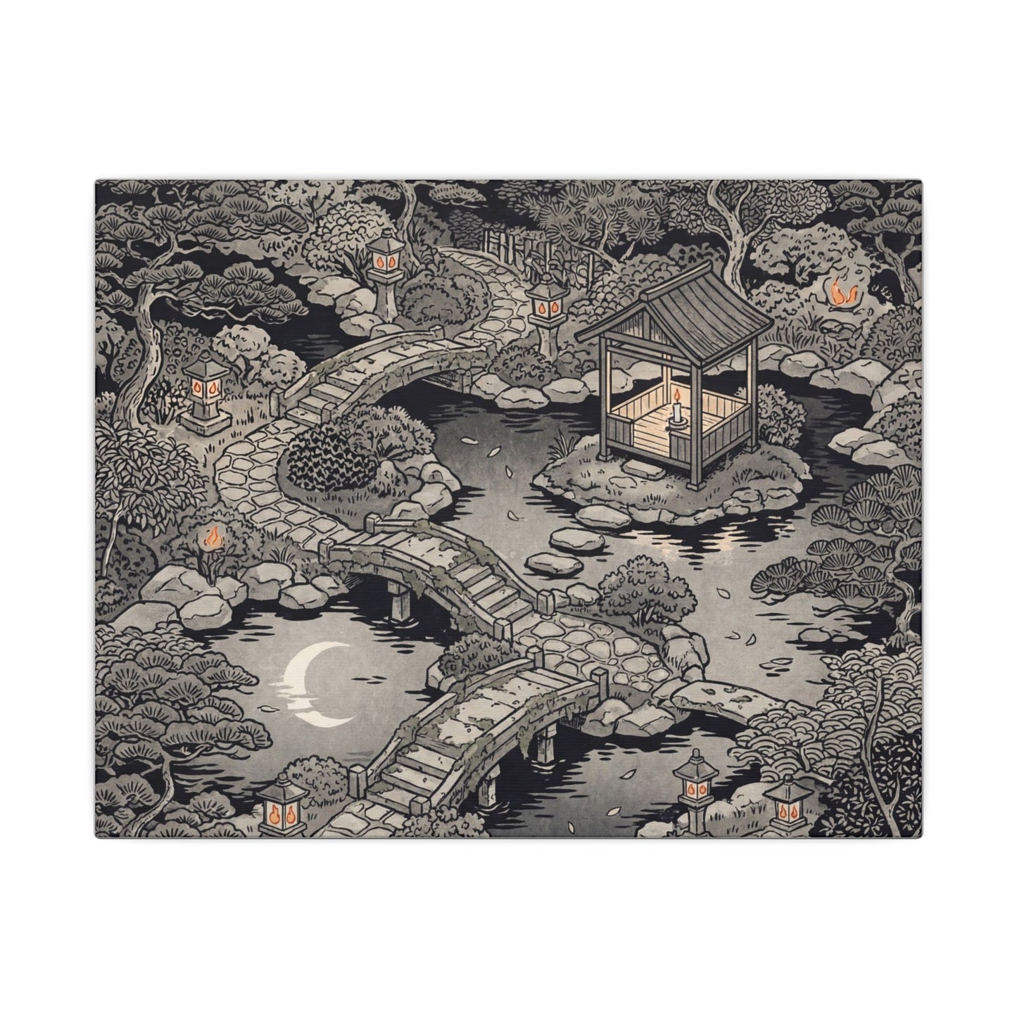 Moonlit Garden Ukiyo E Inspired Canvas Art | Serene Zen Art