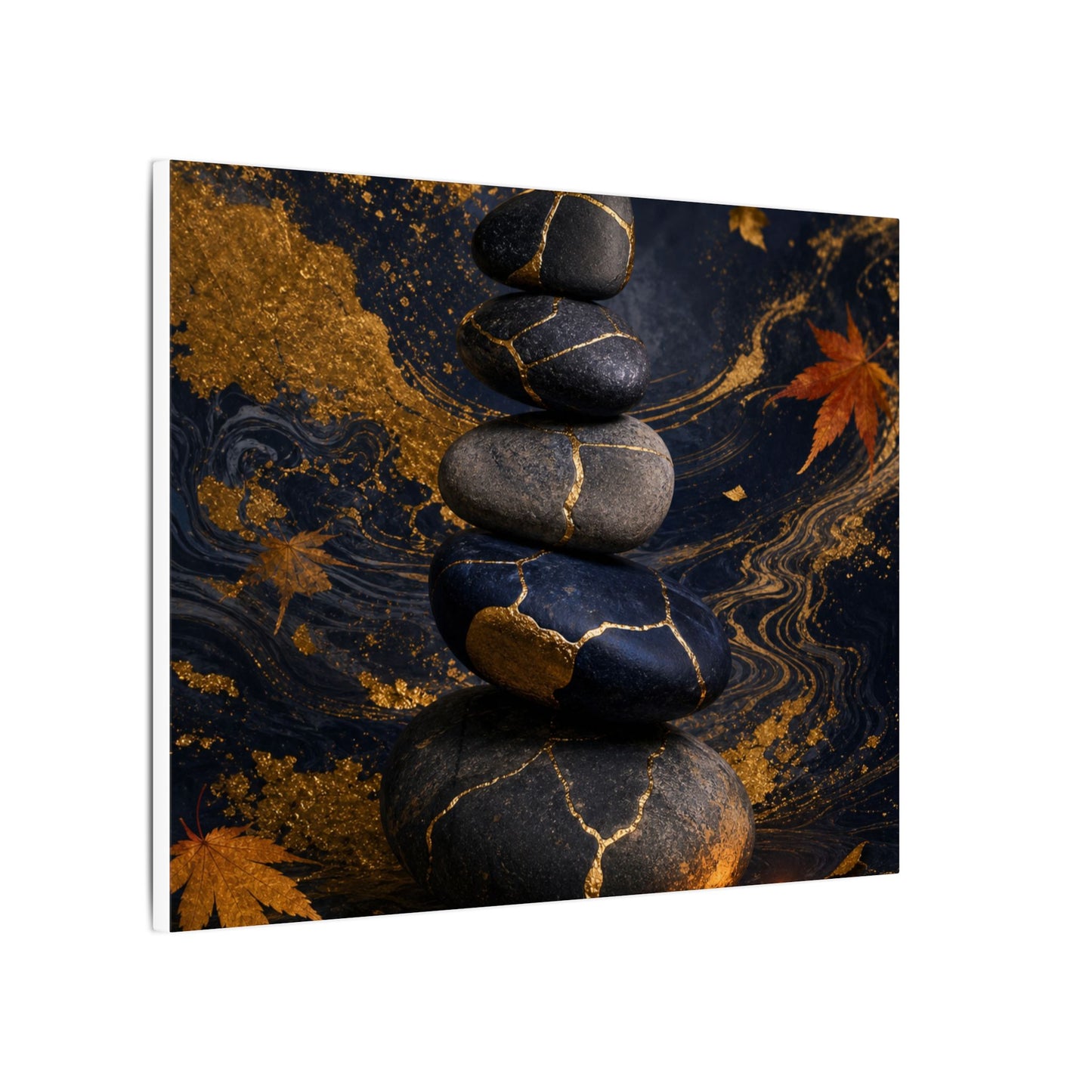River Stones Autumn Canvas Art | Kintsugi Artful Design