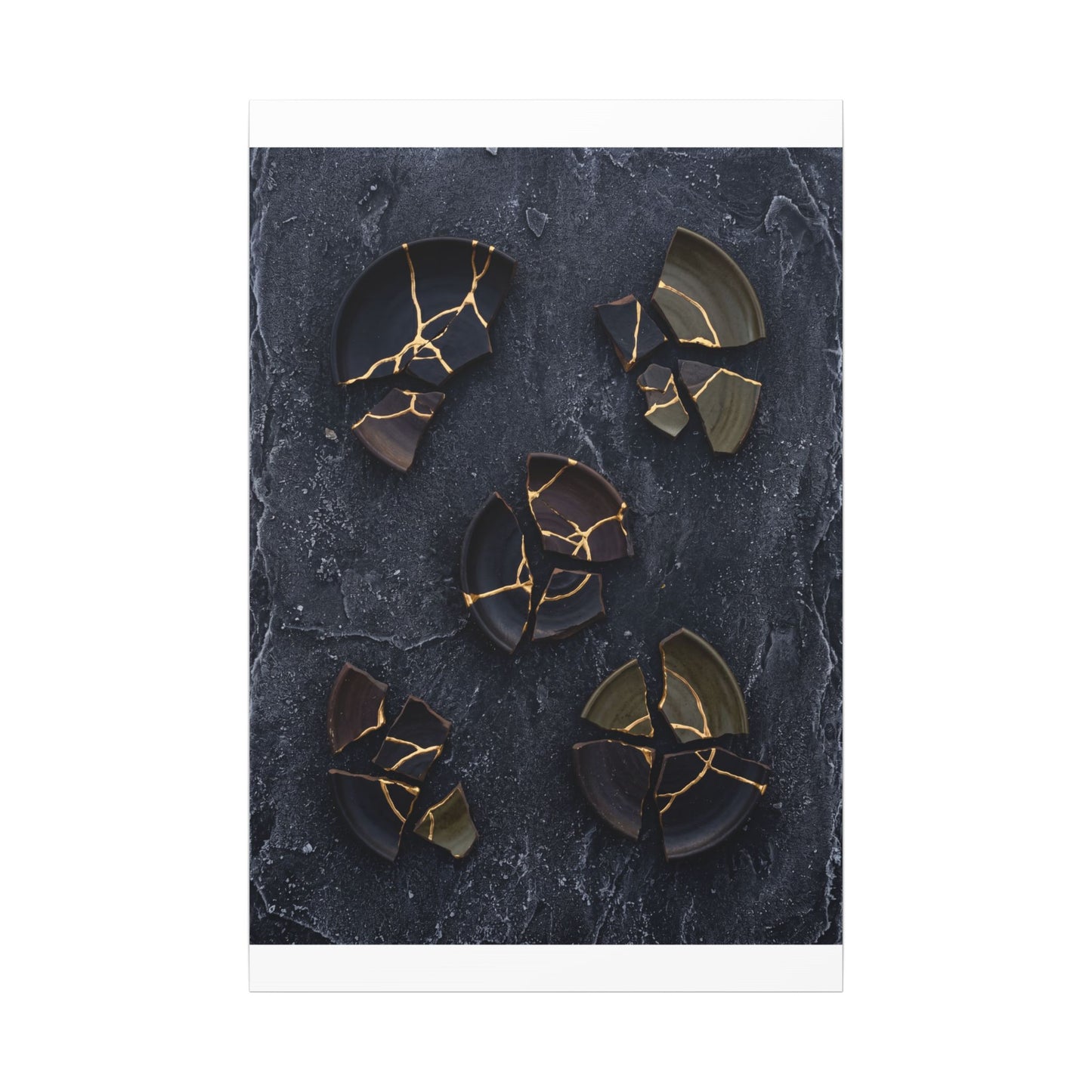 Broken Pottery Canvas Art | Winter Dark Japandi Shadow Zen Art