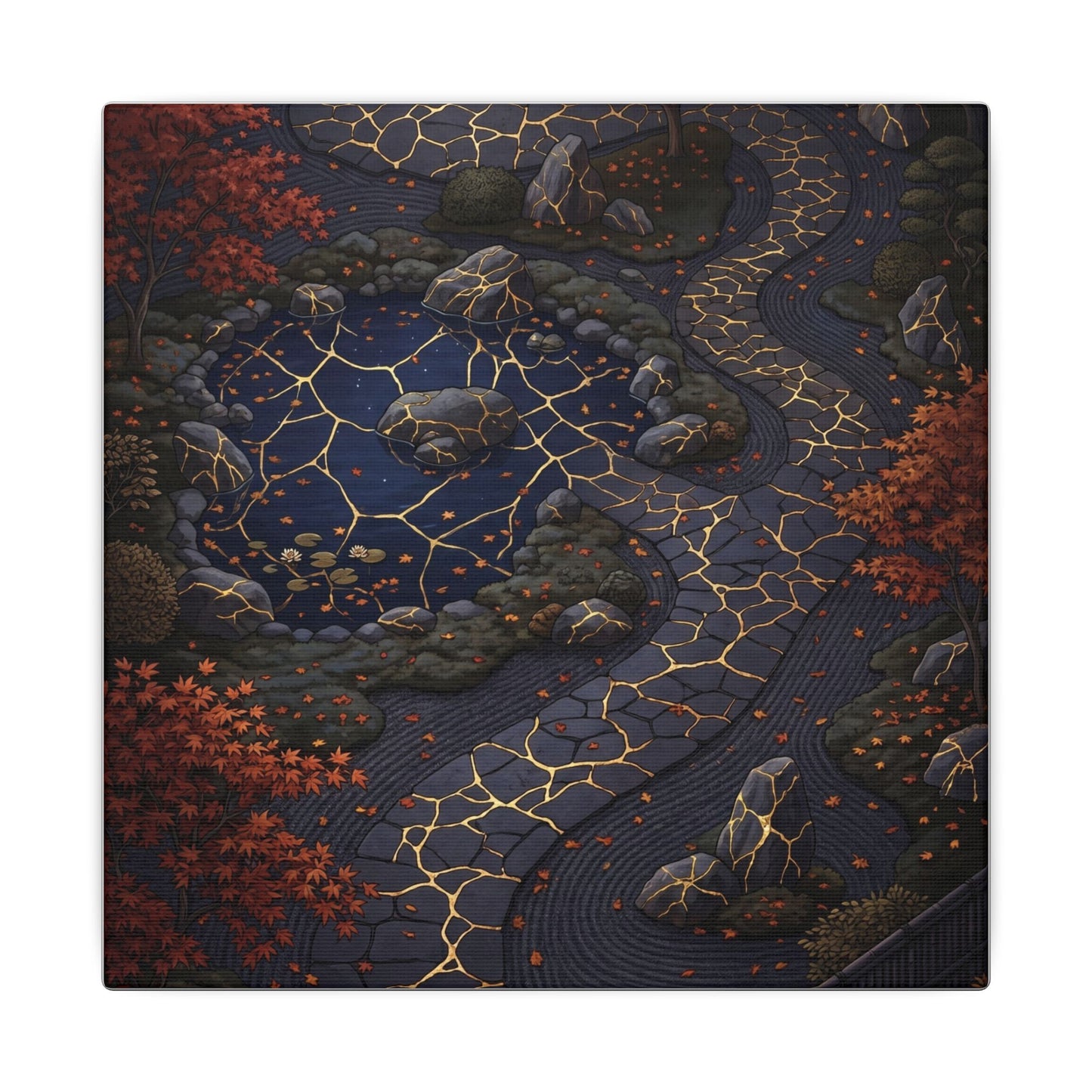 Moonlit Garden Gold Vein Canvas Art | Resilient Kintsugi Art