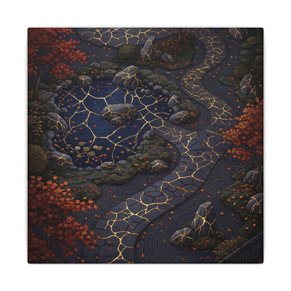 Moonlit Garden Gold Vein Canvas Art | Resilient Kintsugi Art