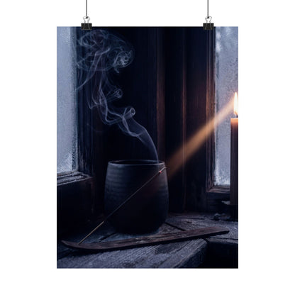 Dark Japandi Incense Smoke in Candlelight | Moody Minimal Wall Art Print Art Print