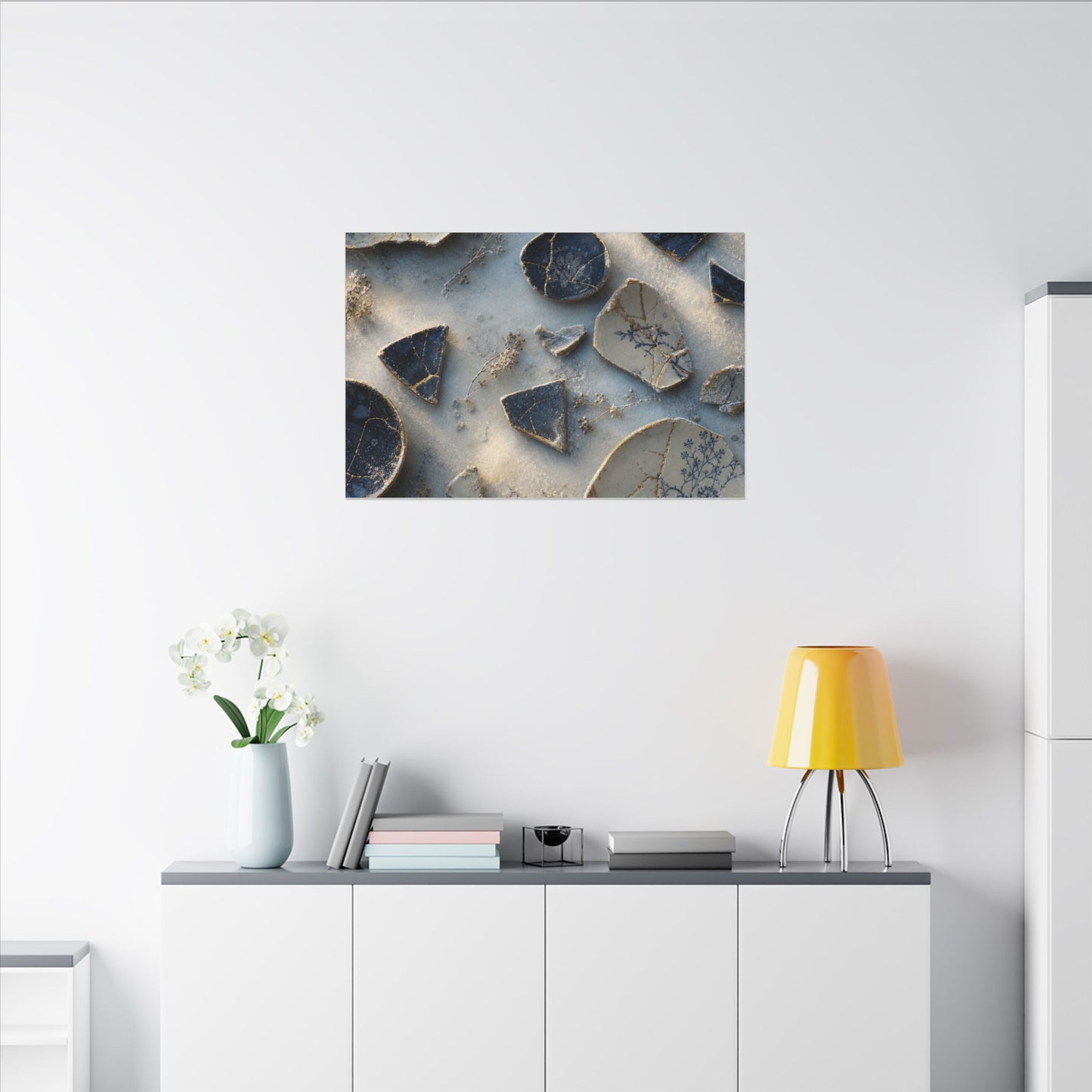 Broken Pottery Canvas Art | Winter Kintsugi Gold Vein Art