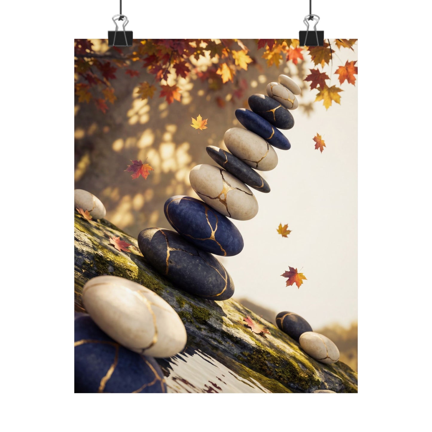 Autumn River Stones Gold Vein Wall Art Print | Artful Decor Art Print
