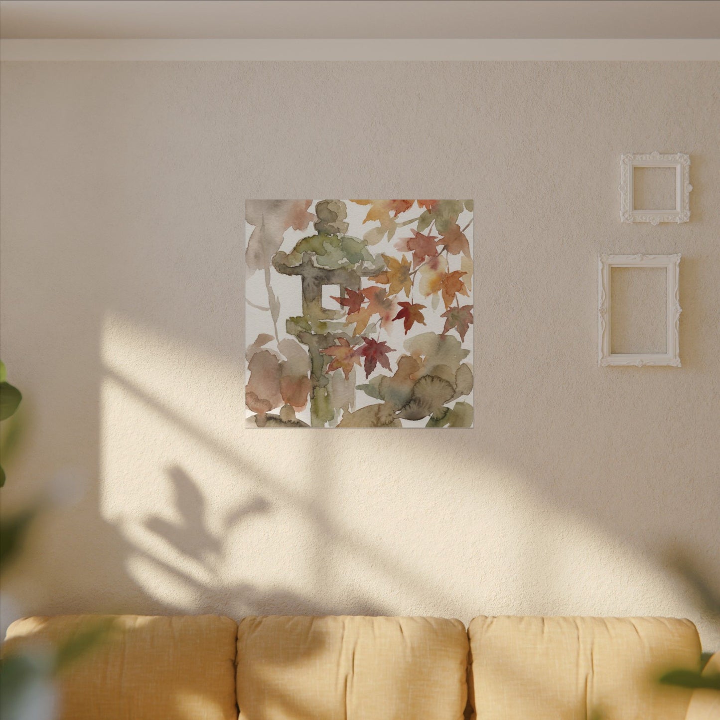 Stone Lantern Watercolor Canvas Art | Earthy Japandi Art