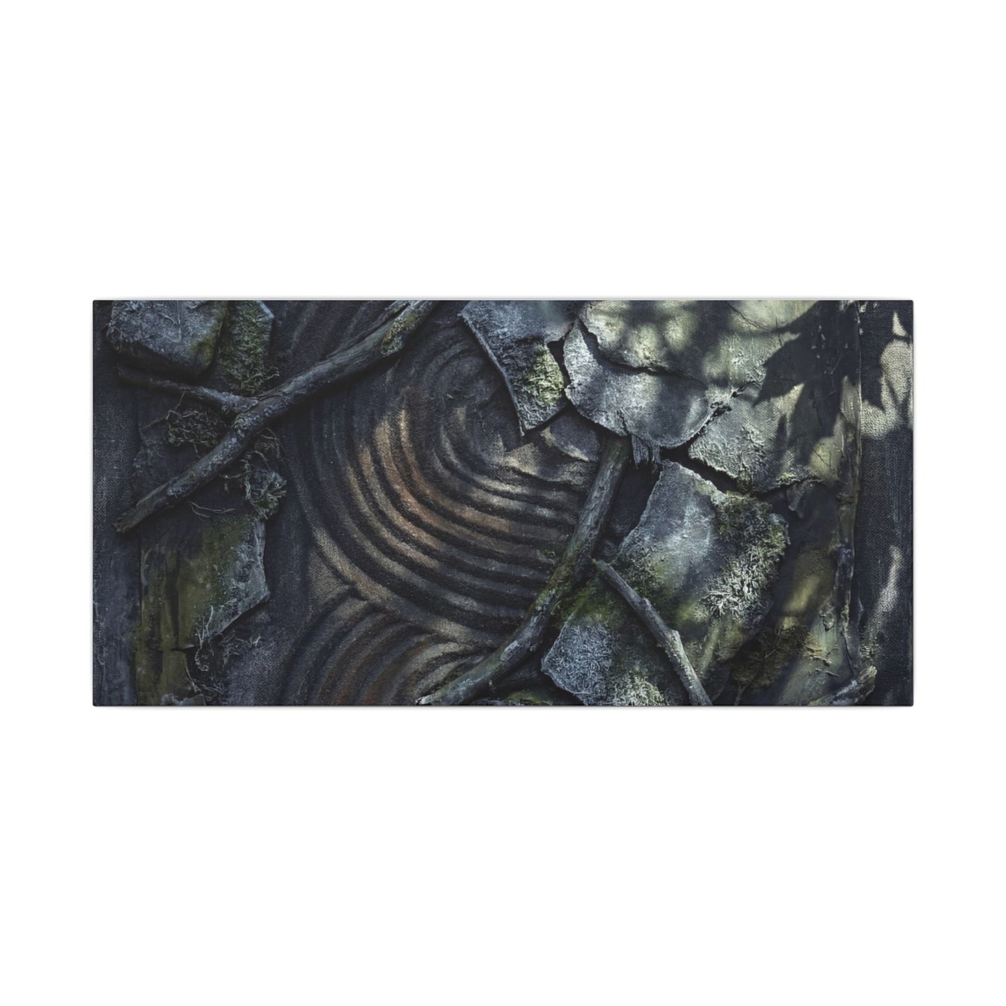 Rock Garden Canvas Art | Winter Dark Japandi Dark Texture Art