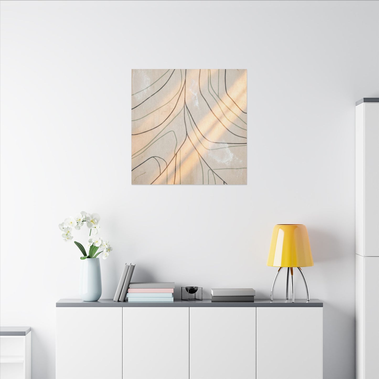 Shoji Screen Minimal Line Canvas Art | Warm Japandi Art
