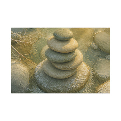 River Stones Watercolor Canvas Art | Elegant Japandi Art