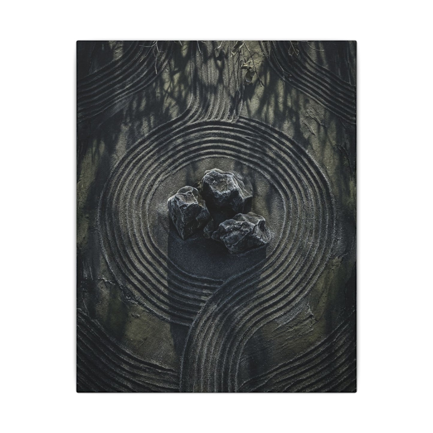 Moody Rock Garden Canvas Art - Dark Texture Dark Japandi