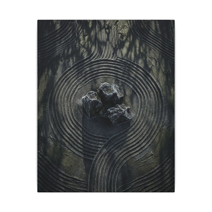 Moody Rock Garden Canvas Art - Dark Texture Dark Japandi