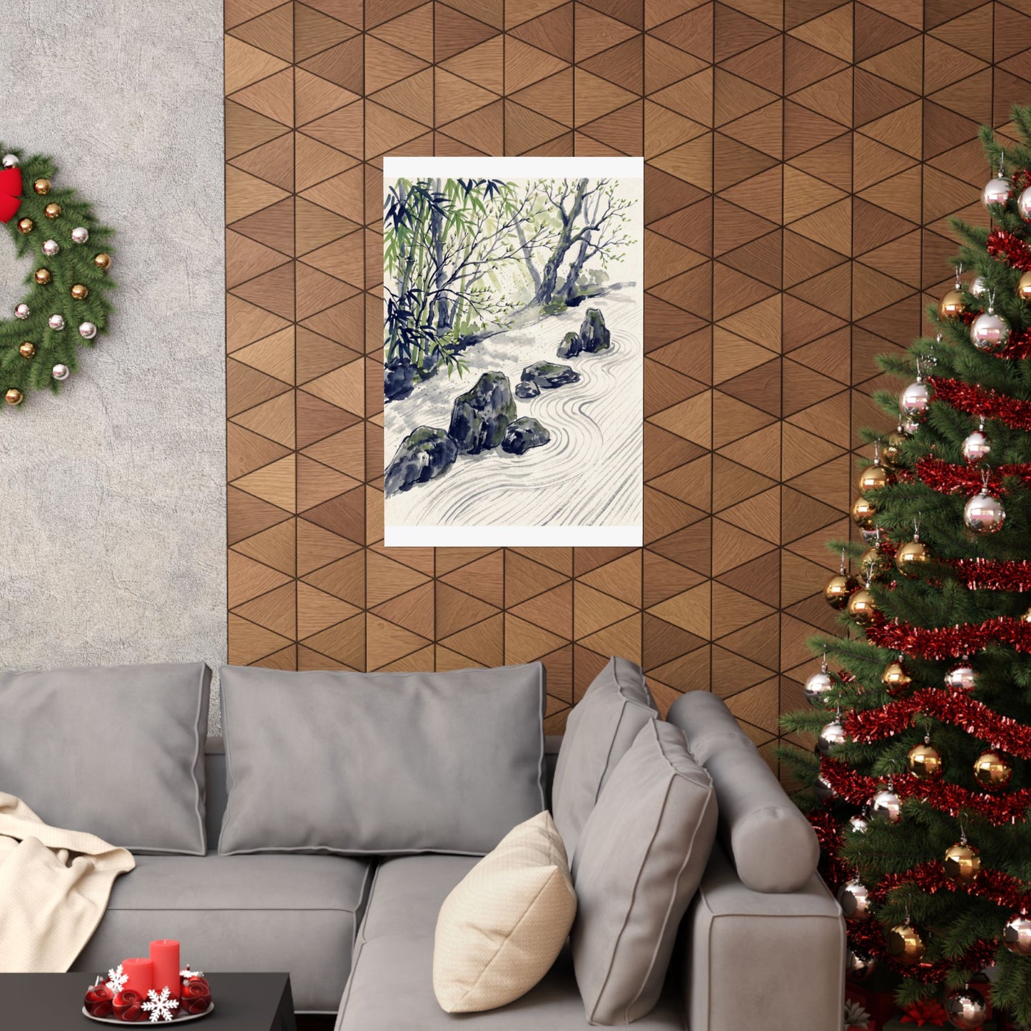 Zen Rock Garden in Dappled | Sumi E Wall Art Print