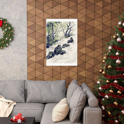 Zen Rock Garden in Dappled | Sumi E Wall Art Print