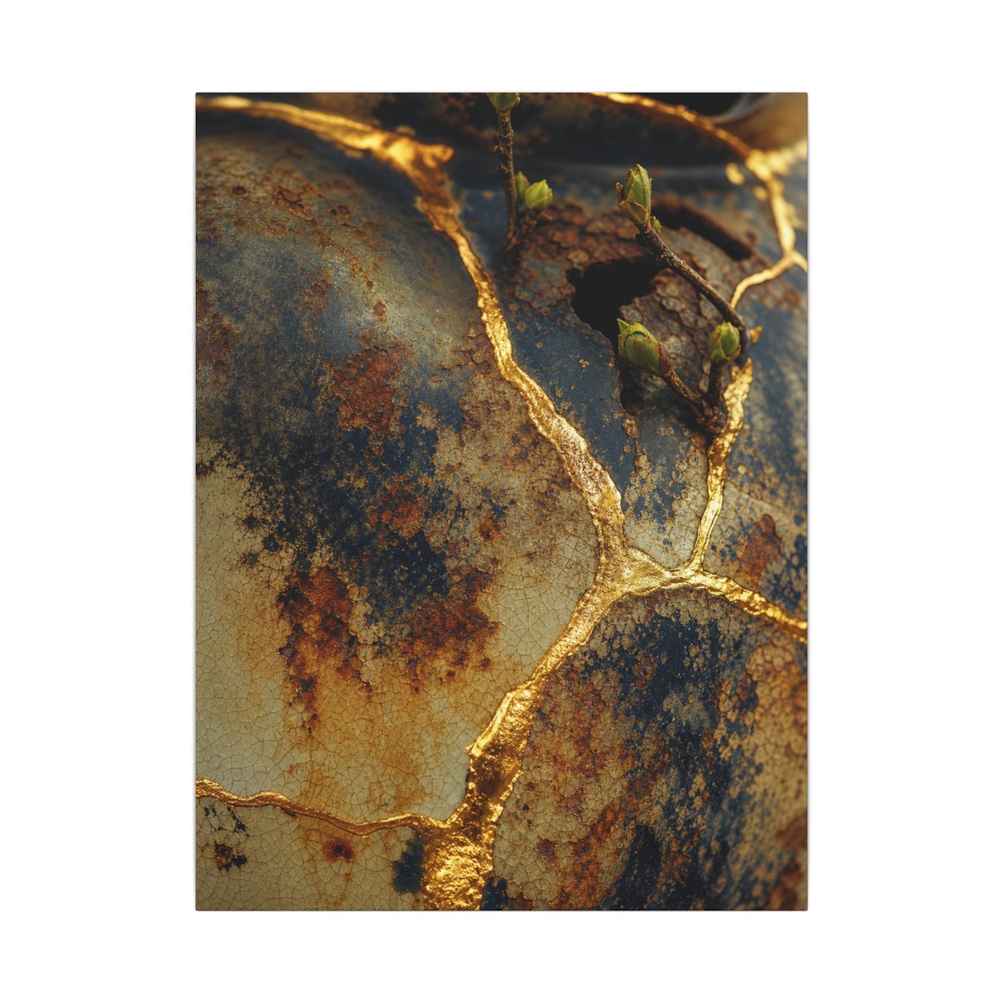 Datsuzoku Rust Patina Canvas Art - Kintsugi Crackle Gold