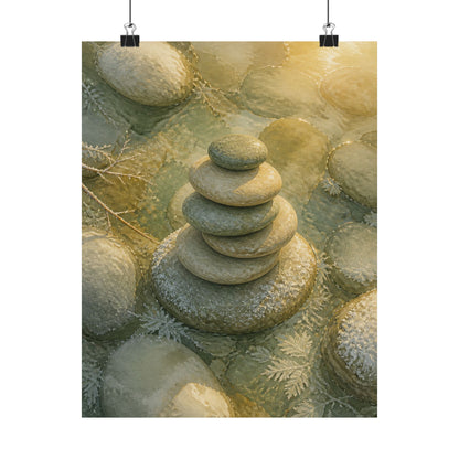 Neutral River Stones Wall Art Print - Watercolor Japandi