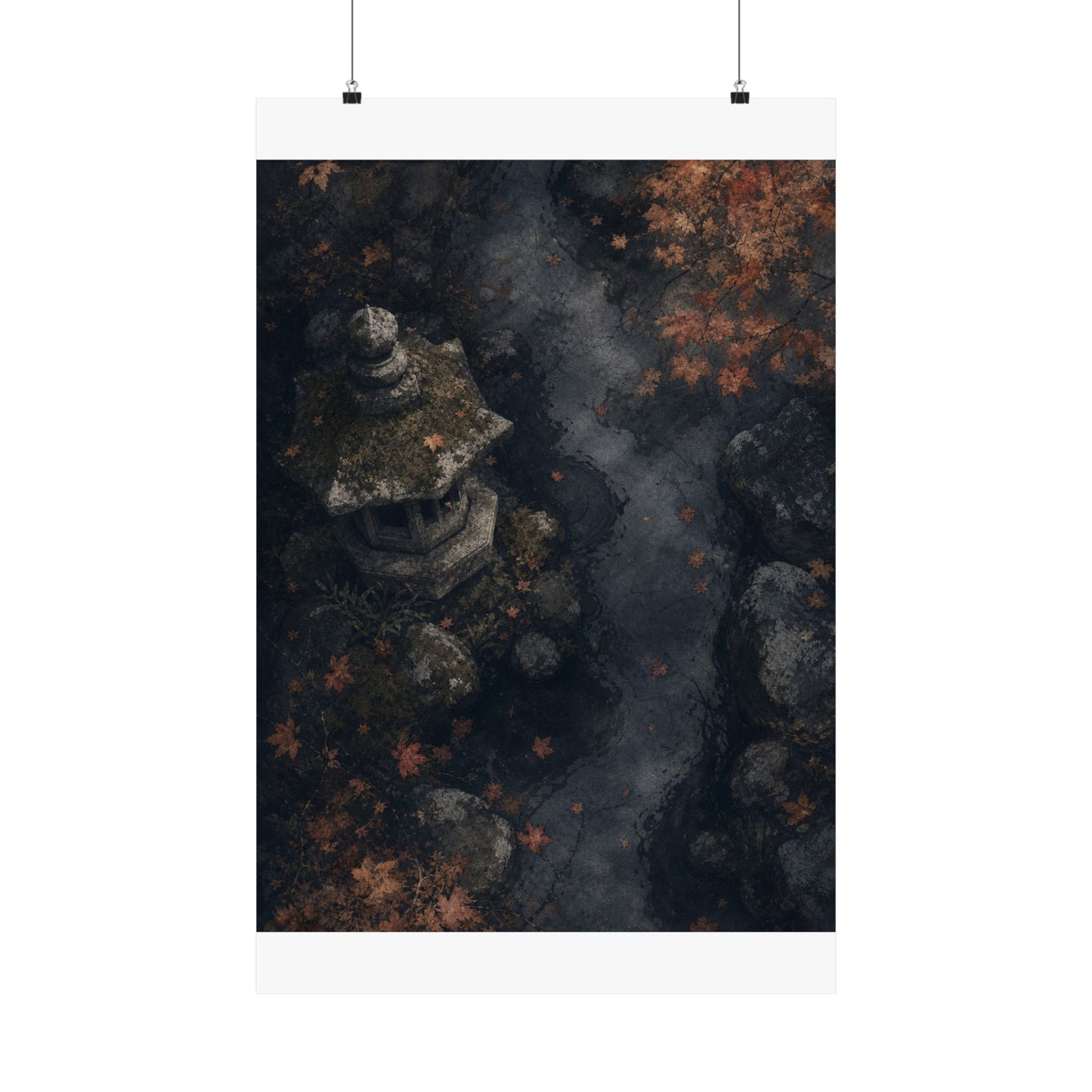 Japandi Stone Lantern in Moonlight | Texture Wall Art Print