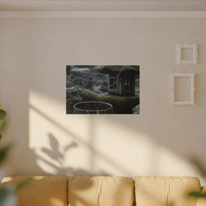Stone Lantern Canvas Art | Winter Kintsugi Gold Repair Art