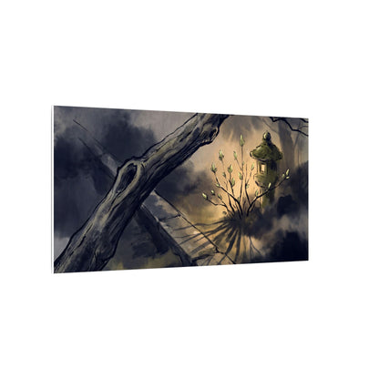 Dark Japandi Moonlit Garden in Golden Hour | Charcoal Ink Canvas Art