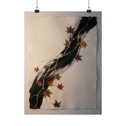 Ink Brushstroke Autumn Wall Art Print | Kintsugi Resilient Design
