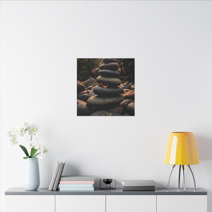 Dark Japandi River Stones in Golden Hour | Moody Minimal Canvas Art
