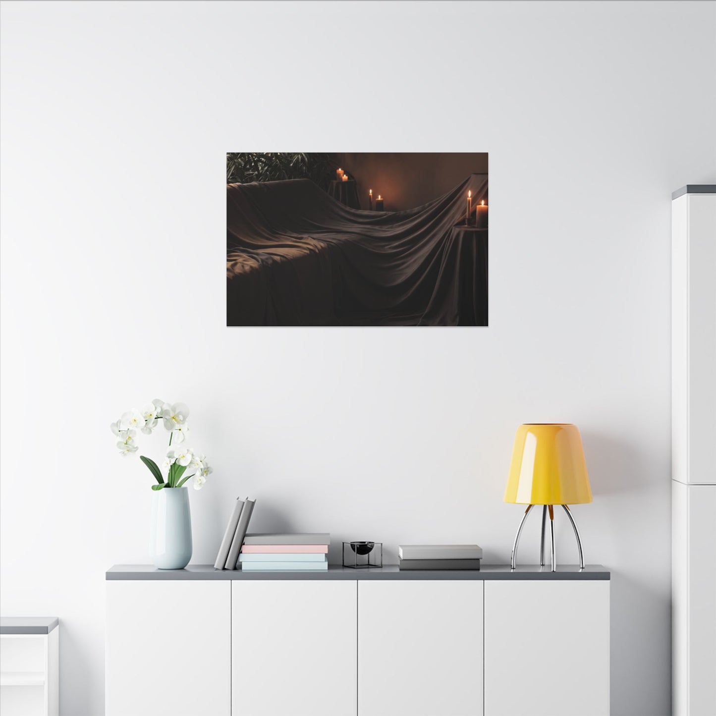 Candlelight Silk Drape Canvas Art - Dark Japandi Ma