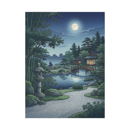 Summer Moonlit Garden Ukiyo E Inspired Canvas Art | Serene Decor