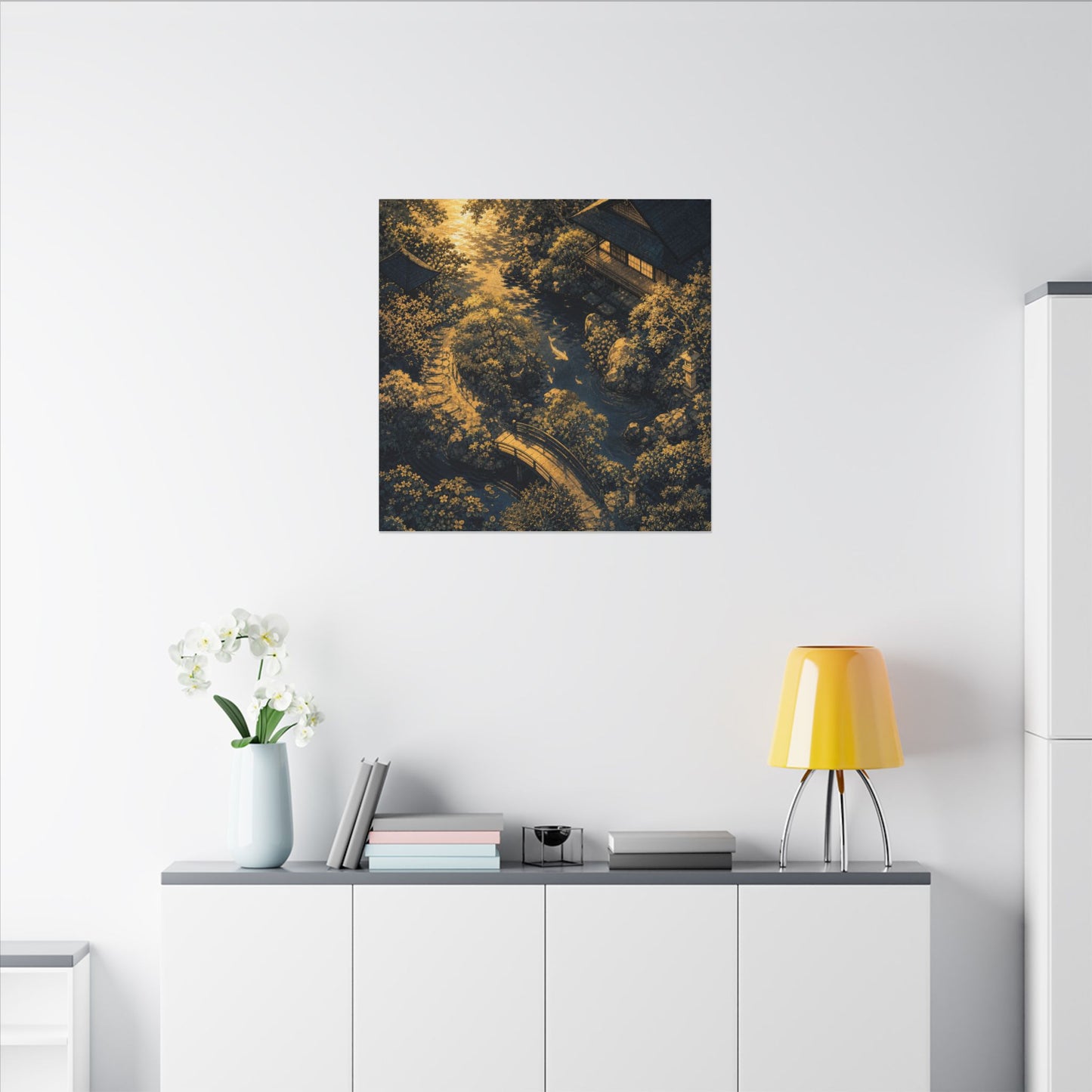 Contemplative Moonlit Garden Canvas Art - Ukiyo E Inspired Zen
