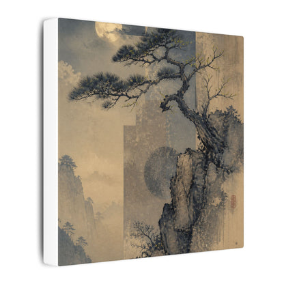 Japandi Pine Tree in Moonlight | Japanese Pattern Canvas Art