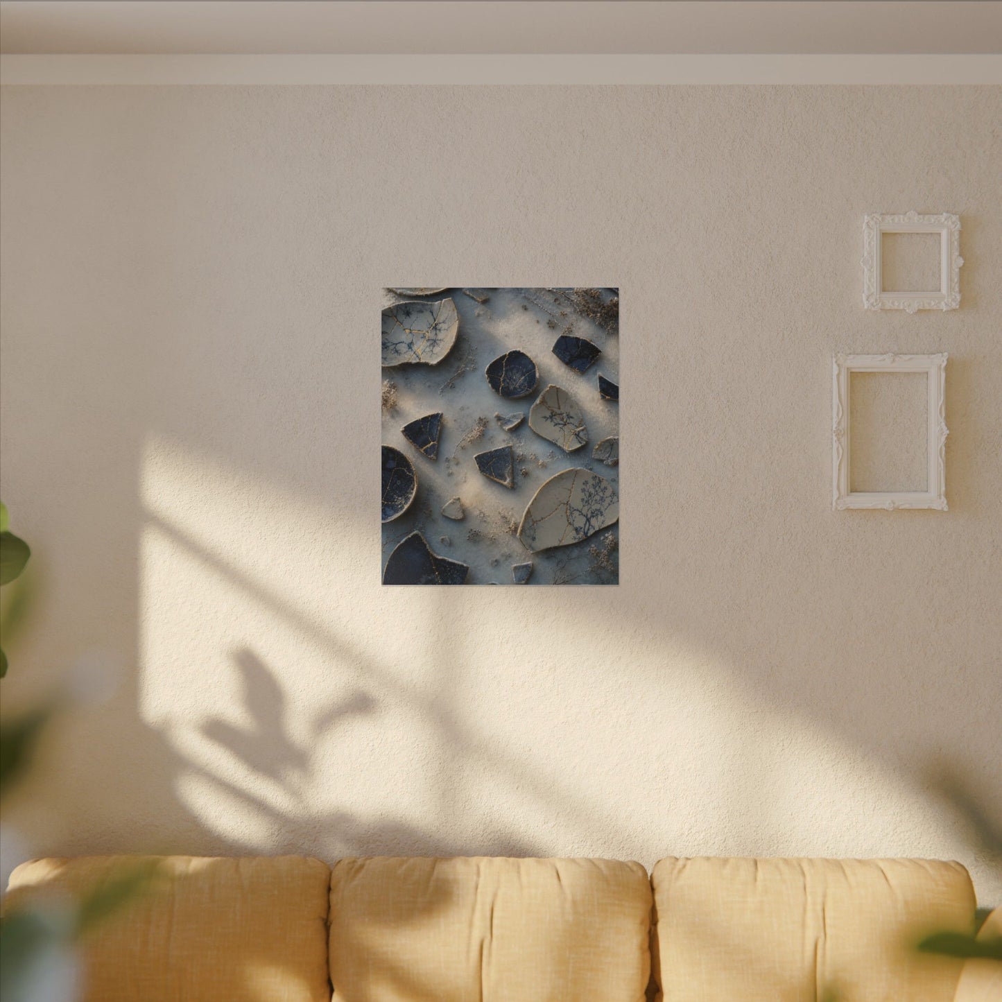 Broken Pottery Canvas Art | Winter Kintsugi Gold Vein Art