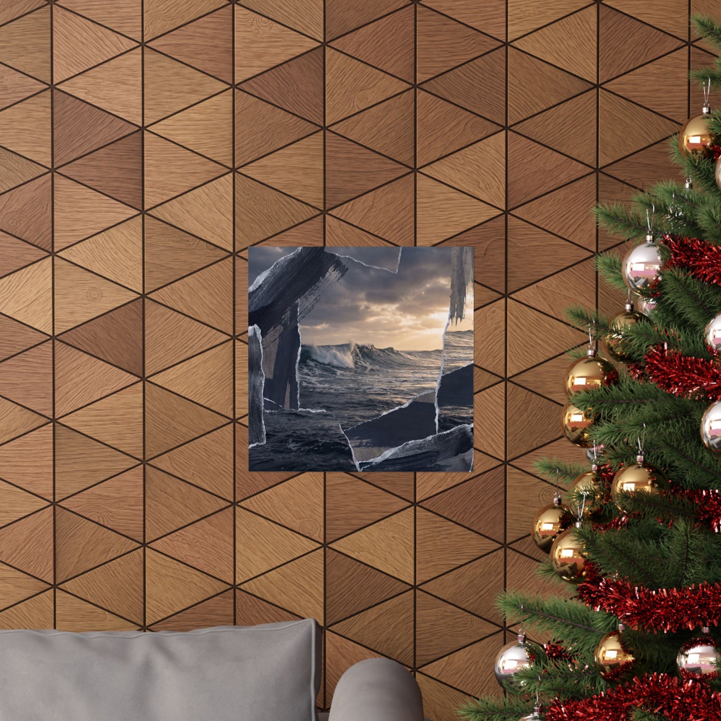Dark Japandi Ocean Wave in Golden Hour | Shadow Zen Wall Art Print