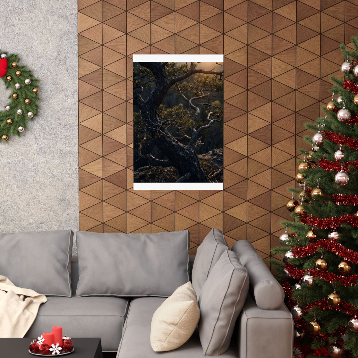Pine Tree Spring Wall Art Print | Dark Japandi Sophisticated Design