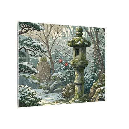 Stone Lantern Winter Canvas Art | Japandi Warm Design