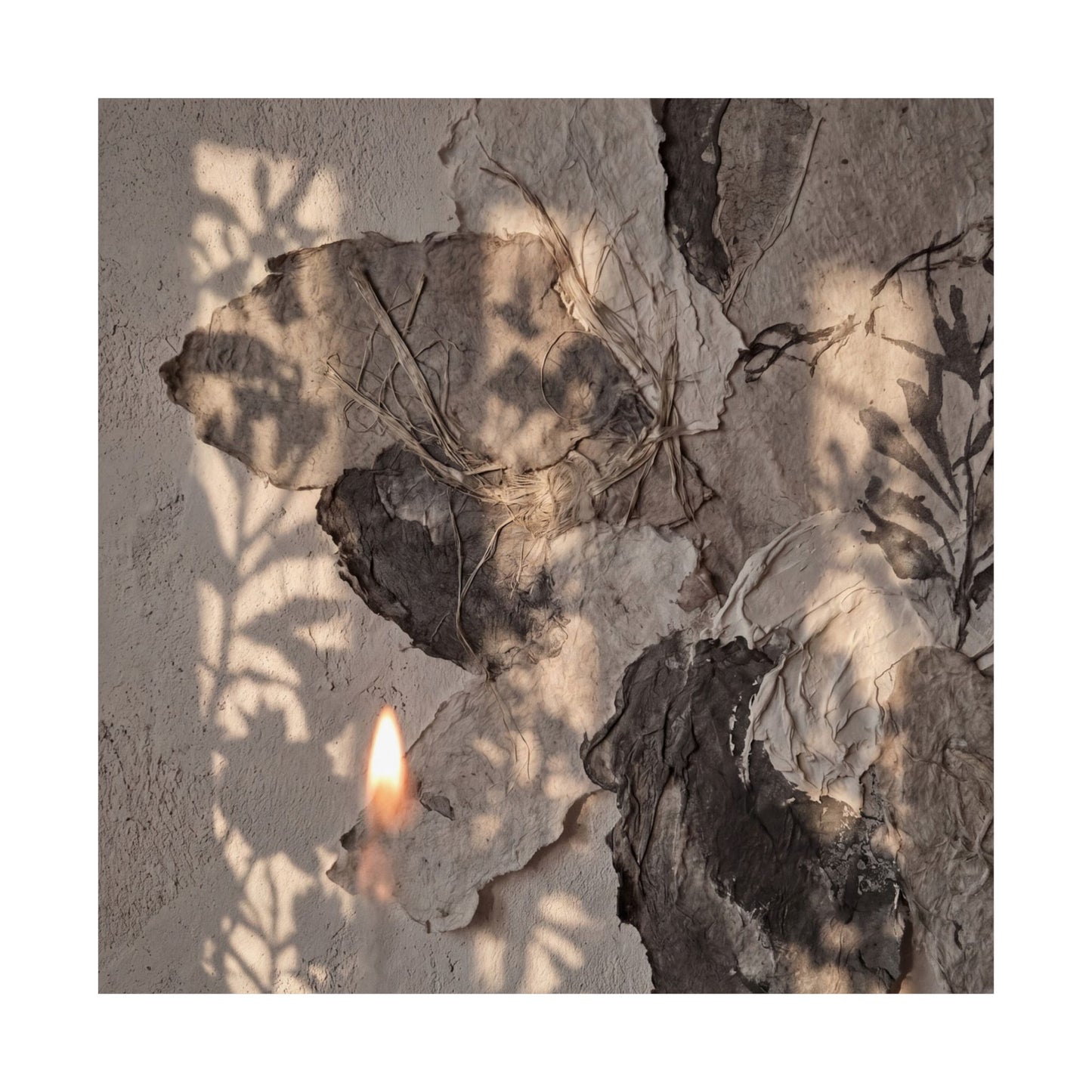 Japandi Shadow Play in Candlelight | Texture Wall Art Print