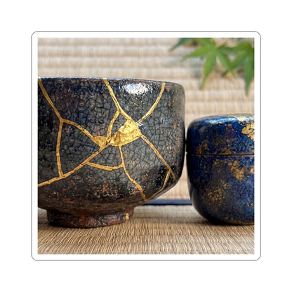 Kintsugi Tea Ceremony in Dawn | Crackle Gold Sticker