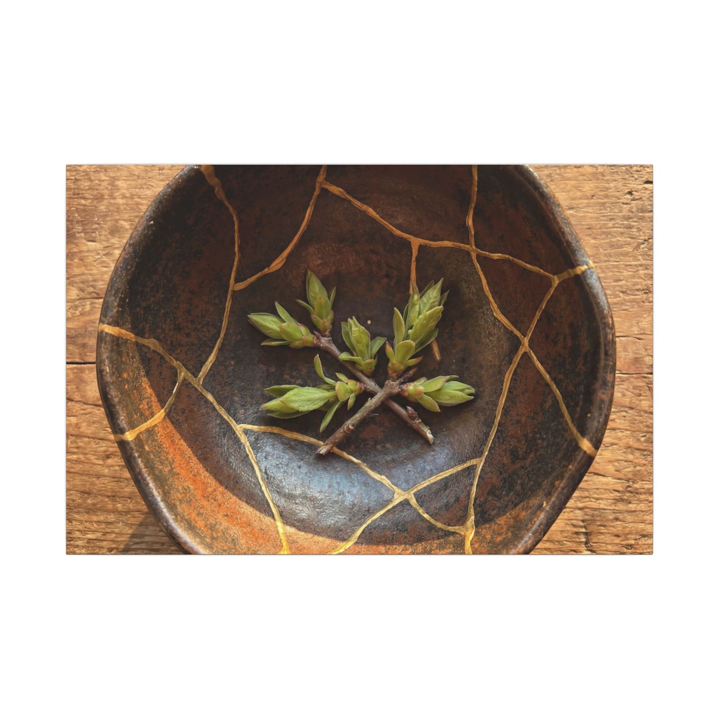 Ceramic Bowl Gold Repair Canvas Art | Resilient Kintsugi Art