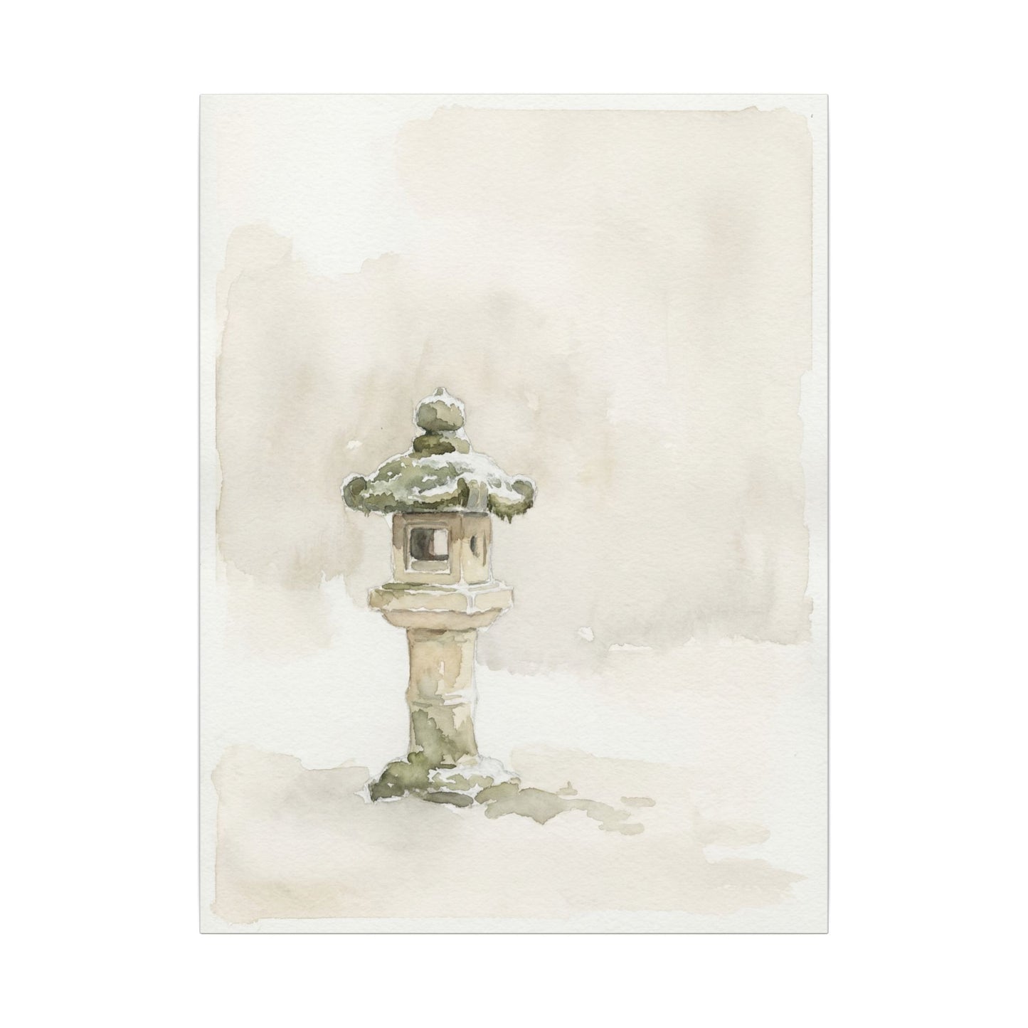Stone Lantern Winter Canvas Art | Japandi Earthy Design