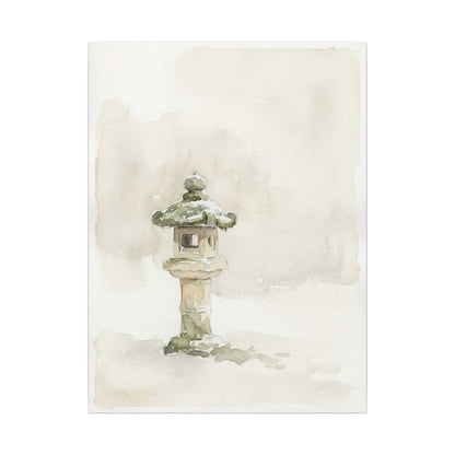 Stone Lantern Winter Canvas Art | Japandi Earthy Design
