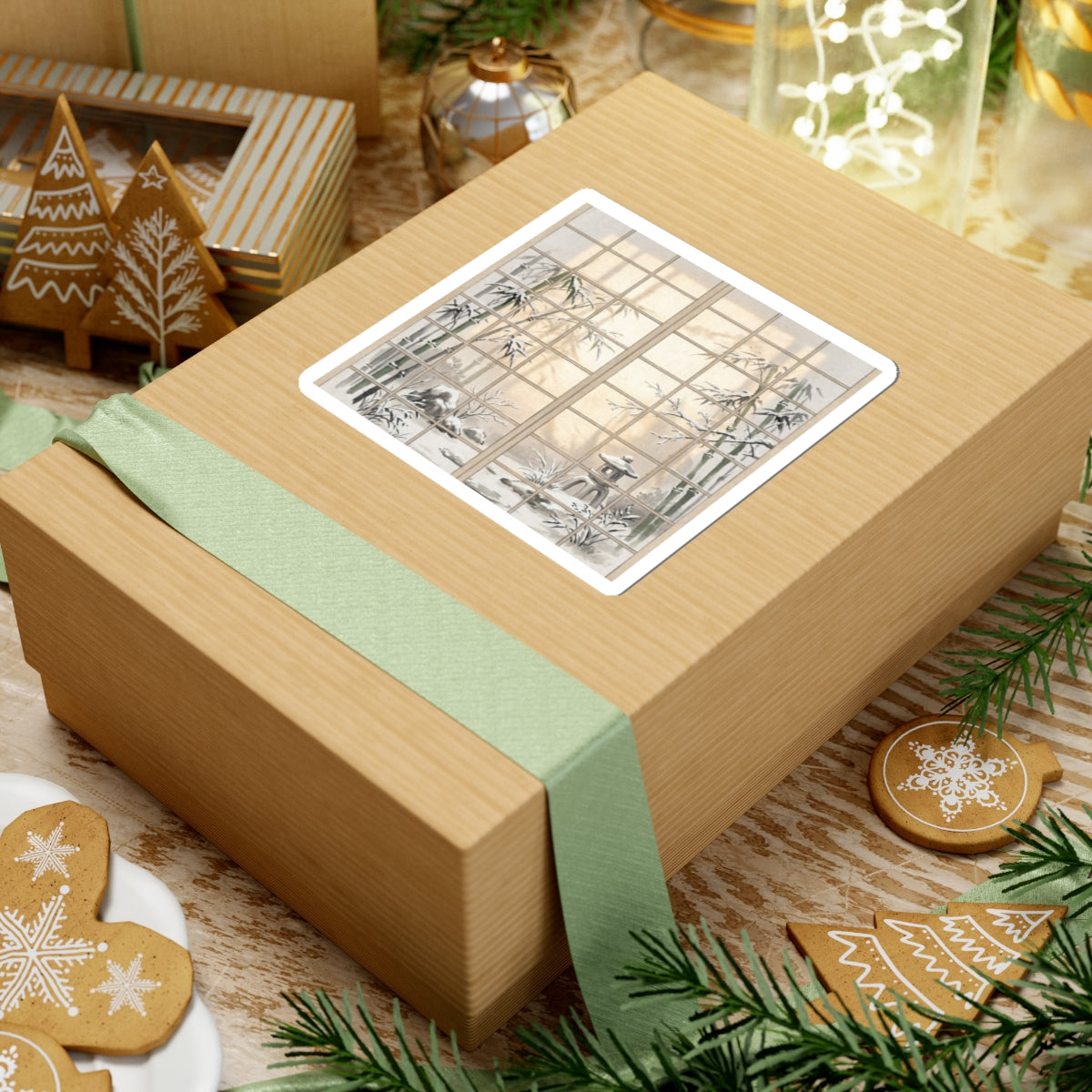 Winter Shoji Screen Sumi E Sticker | Peaceful Decor Art Print