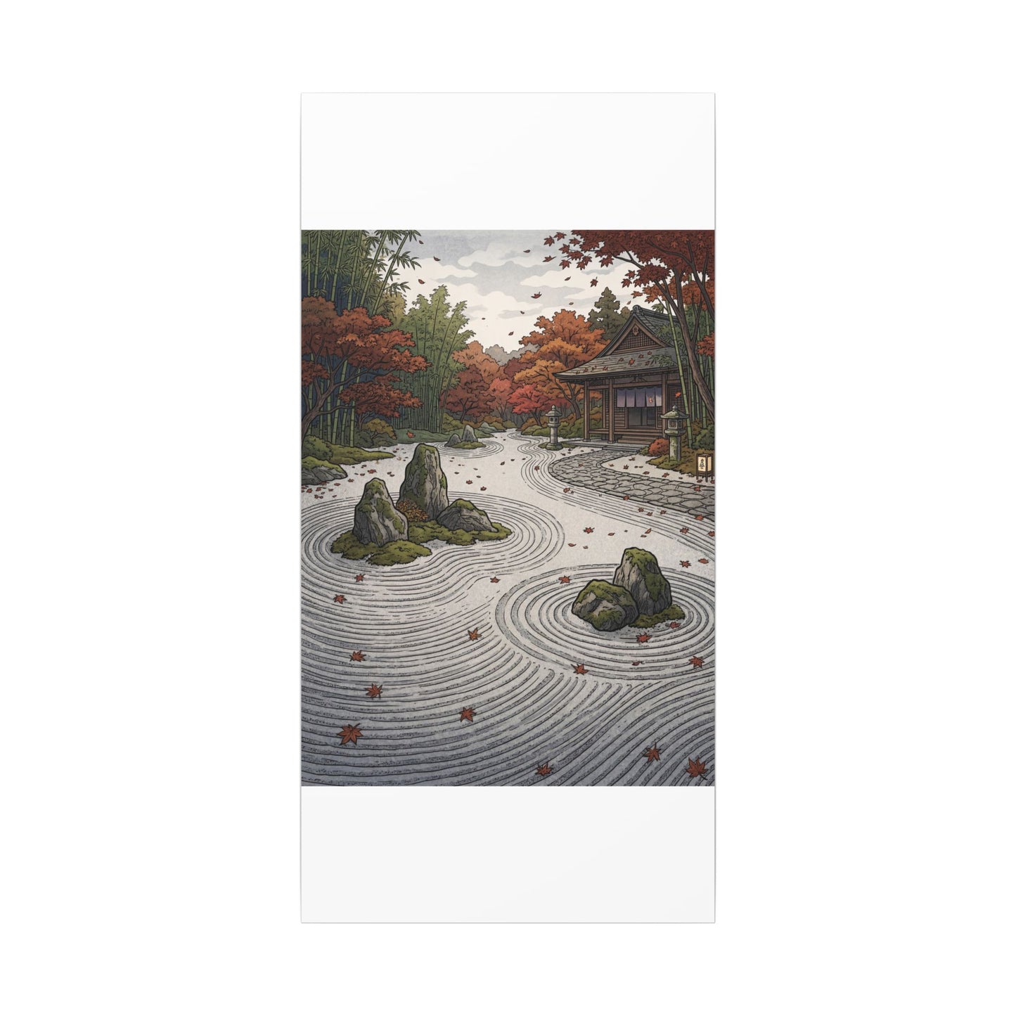 Autumn Rock Garden Ukiyo E Inspired Canvas Art | Peaceful Decor
