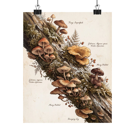 Wild Mushrooms Wall Art Print | Winter Cottagecore Herbarium Art