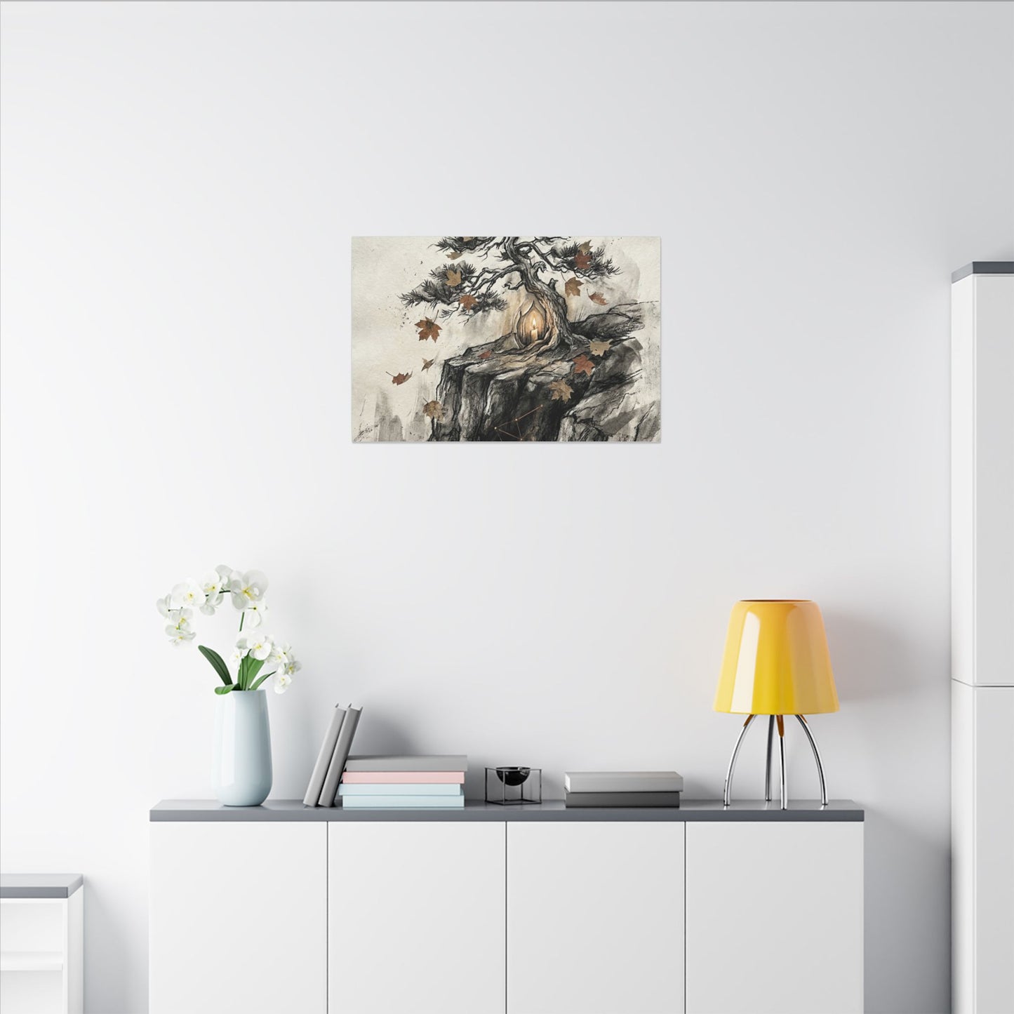 Pine Tree Autumn Canvas Art | Japandi Earthy Design