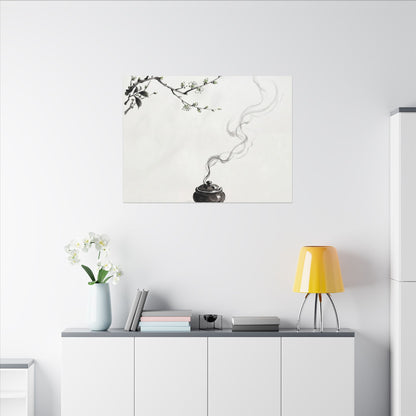 Calm Incense Smoke Canvas Art - Sumi E Zen