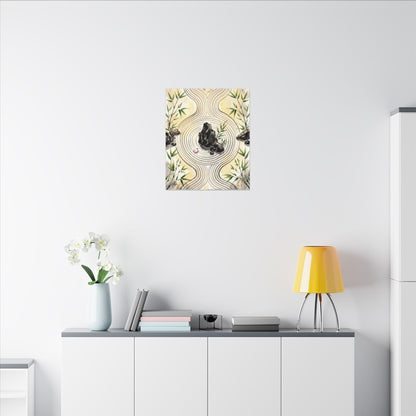 Zen Rock Garden in Golden Hour | Sumi E Canvas Art