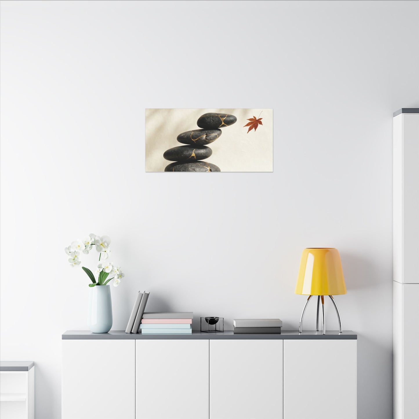 Kintsugi River Stones in Dappled | Crackle Gold Canvas Art