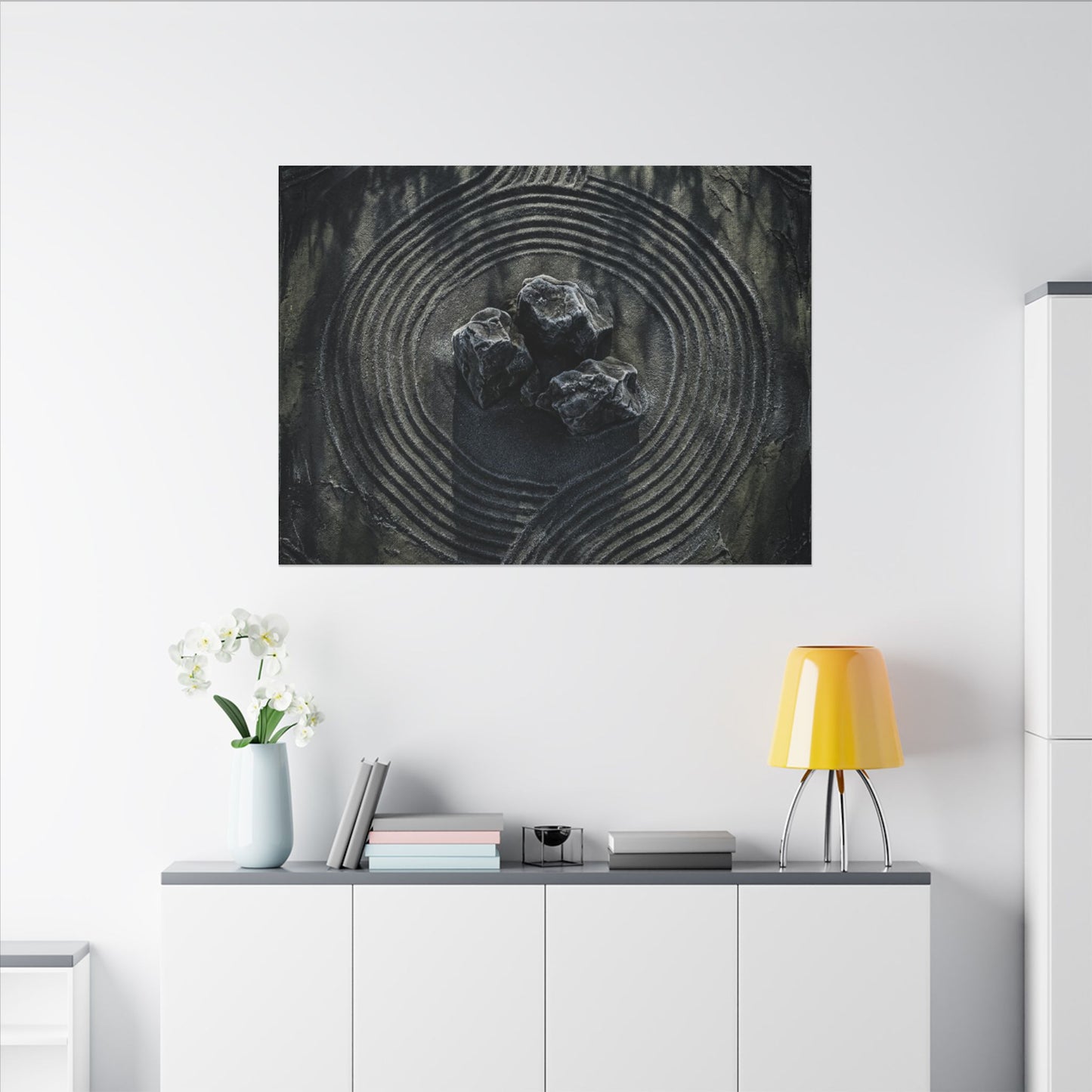 Moody Rock Garden Canvas Art - Dark Texture Dark Japandi