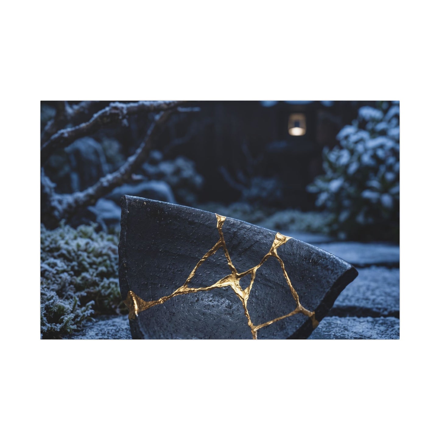 Moonlit Garden Winter Canvas Art | Kintsugi Artful Design